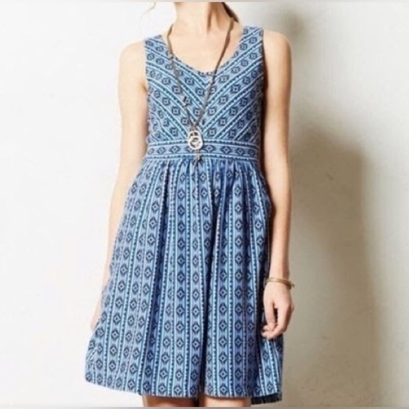 Anthropologie Dresses & Skirts - Anthropologie Maeve Lazuli Dress Blue Geometric ALine Size 6 EUC